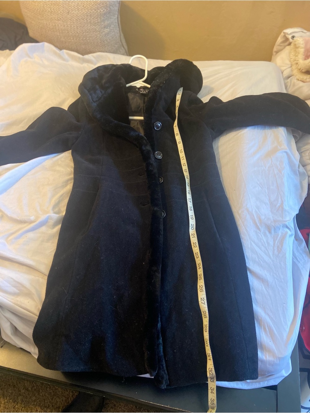 Gallery Black Hooded Trench Coat with Faux-Fur Trim